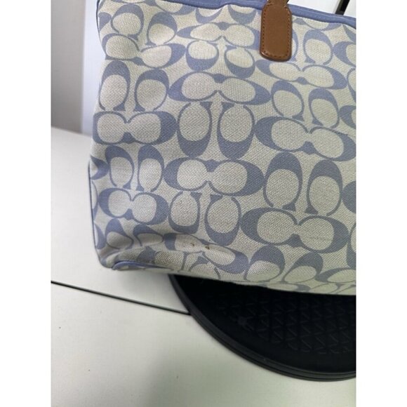 Coach Legacy Weekend Signature Jacquard Shopper Tote 23107 Blue Brown Leather - Picture 6 of 12
